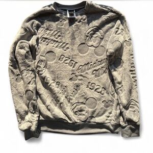 Disney Mickey Mouse Embossed Plush Gray Crewneck Sweatshirt Women’s Small